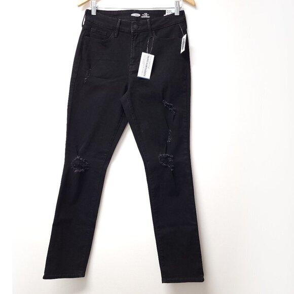 NWT Old Navy Womens High Rise Distressed Jeans Size 8 Black Dark Wash - Picture 1 of 13
